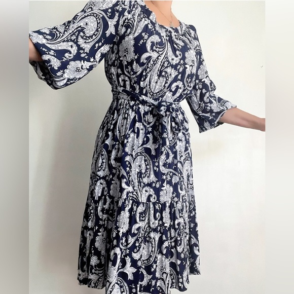 Fantastic Talbots Blue White Bohemian Dress High Low - Picture 8 of 8